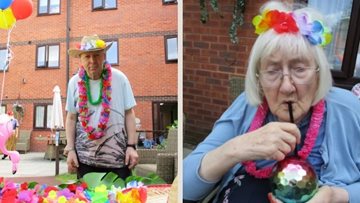 A garden party and entertainer at Manchester care home